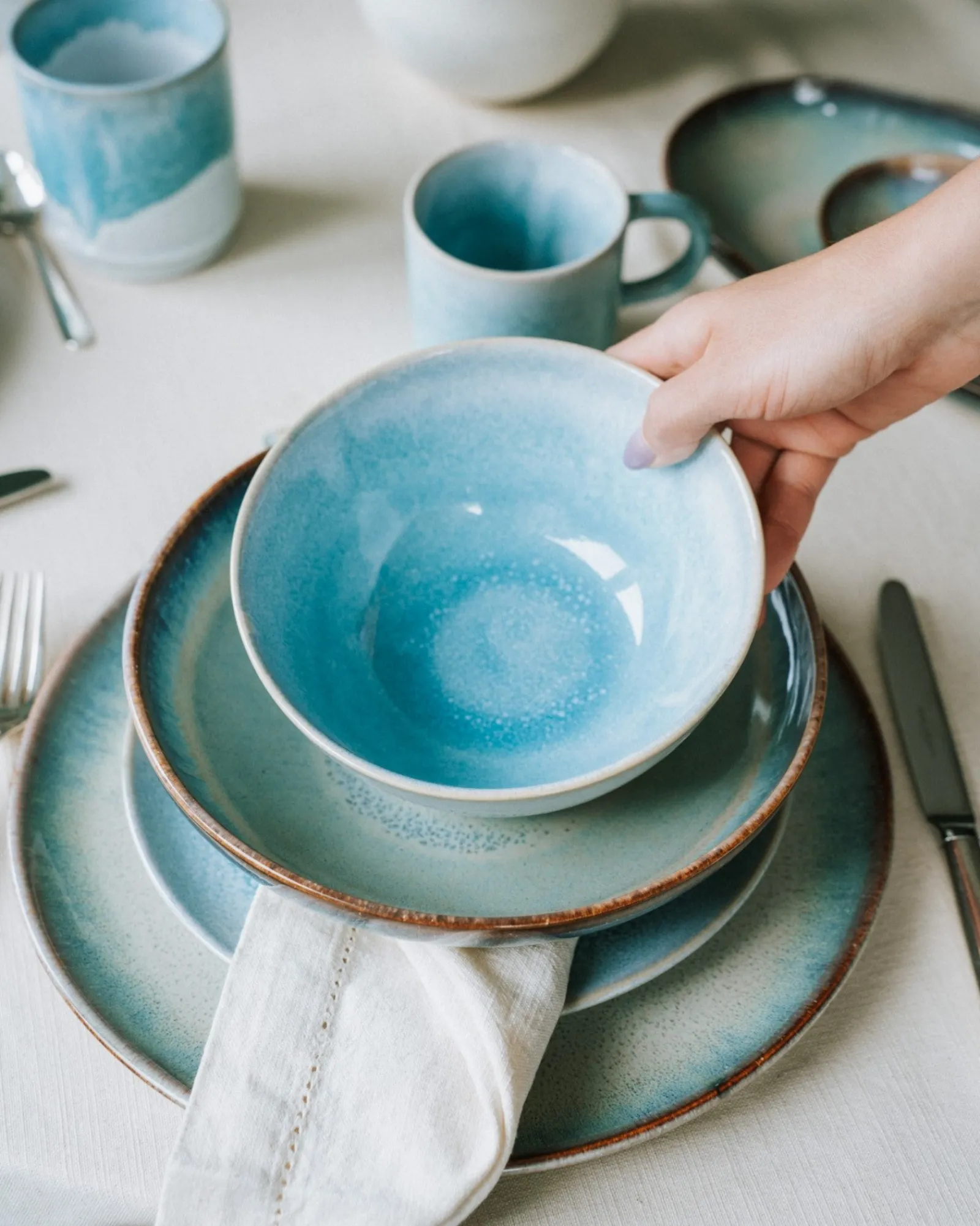 Discount Geschirr-Set Soft Tide aqua grünblau 8-teilig Geschirrset Für 2 Personen|Mix & Match Sets %