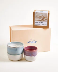 Outlet Gift set Coimbra small cup & scented candle purple gray-blue 3 pieces Duftkerzen