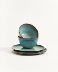 New Madeira Frühstücks-Set grünblau 4-teilig Geschirrset Für 2 Personen|Frühstücks-Sets %