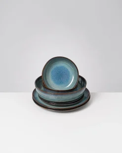 Hot Madeira Geschirr-Set modern grünblau 7-teilig Geschirrset Für 2 Personen