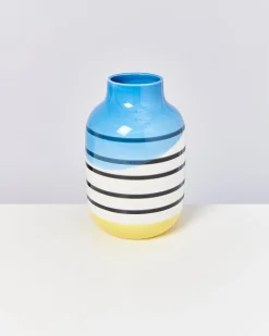 Best Nuno vase L - black & white striped with blue Große Vasen