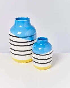 Best Nuno vase L - black & white striped with blue Große Vasen