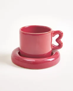 Hot Seia Mug & Saucer Heart Kleine Tassen|Cappuccinotassen